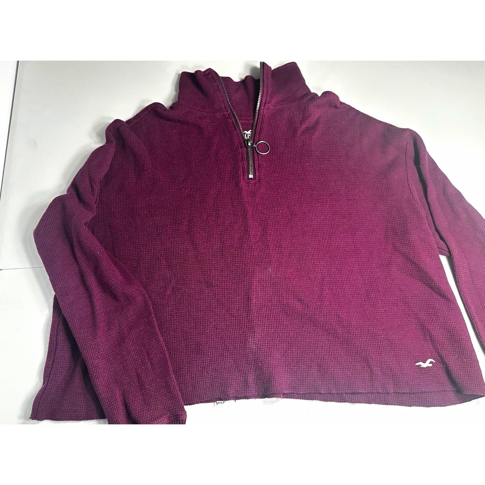 Hollister Women's Knit Half Zip Mock Neck Long Sleeve Top Purple XS